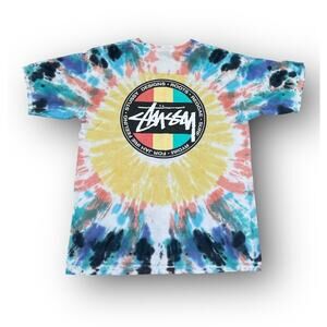 Stussy Designs Tie Dye Rasta Roots Reggae Logo T-Shirt Size Medium 19”x26”